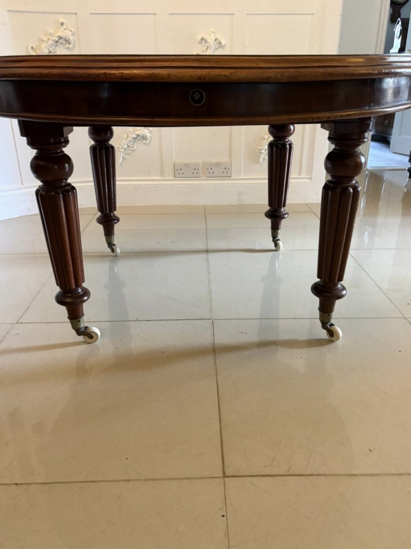 Antique Victorian Mahogany Extending Dining Table, Wind Out Oval Dining Table on Castors - Image 9